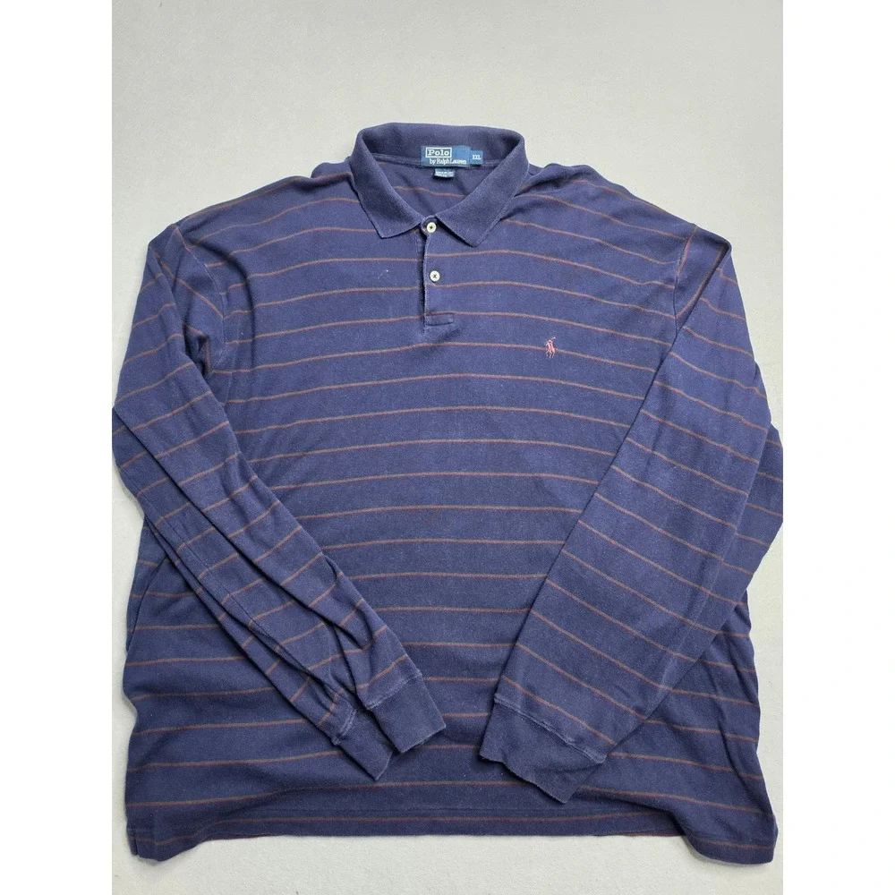 Polo Ralph Lauren Rugby Shirt Mens 2XL Blue Striped 100% Cotton Golf Performance
